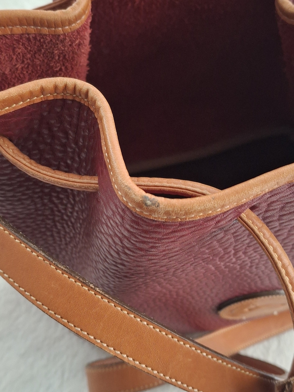 Dooney & Bourke Burgundy and Brown Pebbled Leather Drawstring Shoulder Bag - Picture 10 of 10